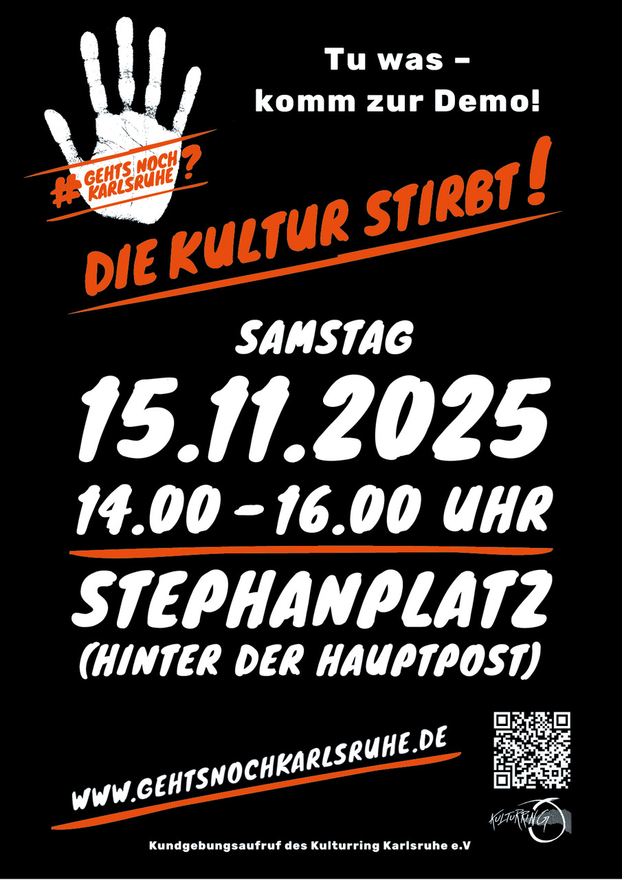 Demoaufruf für Sa, 15.11.25 von 14 bis 16 Uhr auf dem Stephanplatz (hinter der Postgalerie)